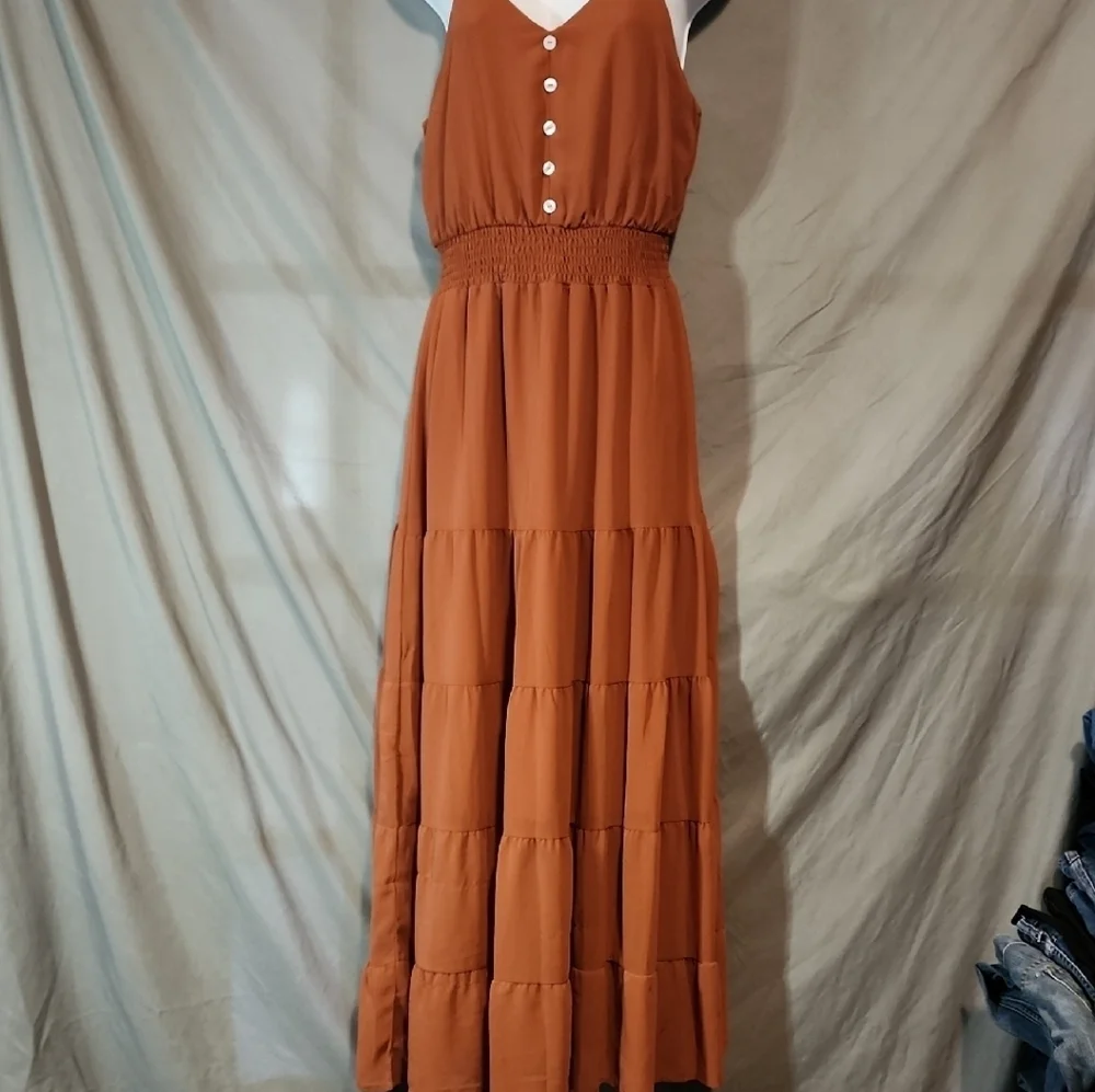 Pretty Garden NWT Chic Midi Dress in Warm Brown SIZE S - Picture 3 of 11